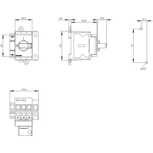 Megszakítók Fekete 4 pólusú 16 mm² 63 A 1 záró, 1 nyitó 690 V/AC Siemens 3LD34301TL11