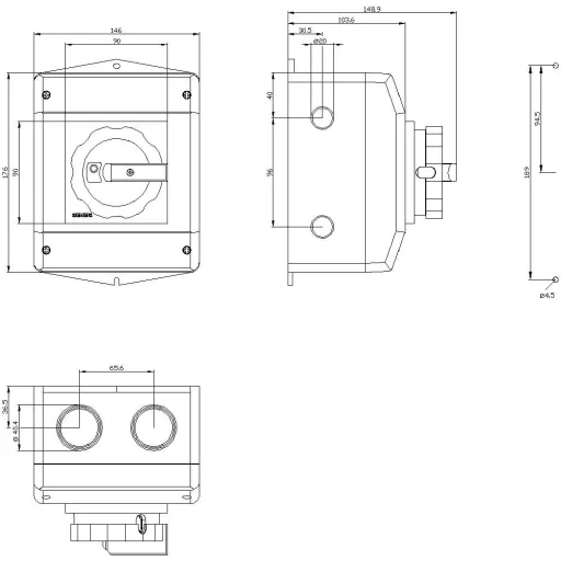 Megszakítók Fekete 6 pólusú 16 mm² 25 A 690 V/AC Siemens 3LD21653VB51