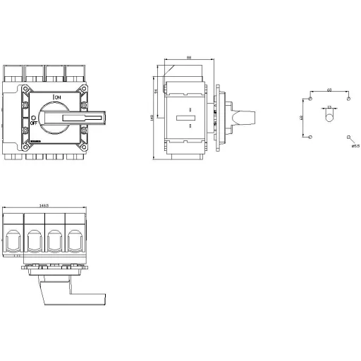 Megszakítók Fekete 4 pólusú 185 mm² 250 A 690 V/AC Siemens 3LD24051TL11