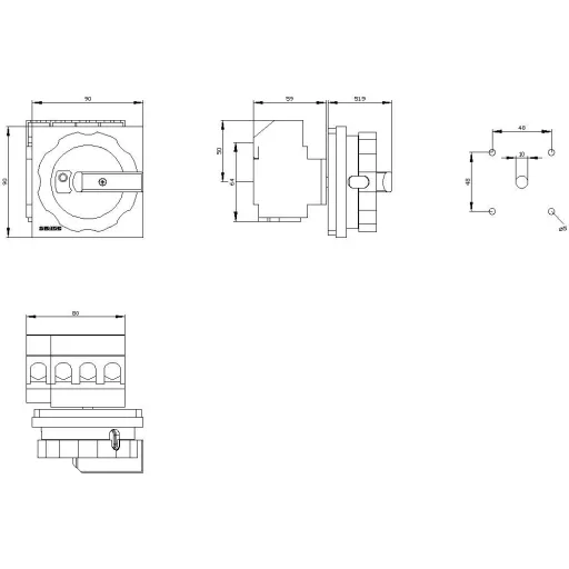 Megszakítók Fekete 4 pólusú 35 mm² 63 A 690 V/AC Siemens 3LD25041TL51