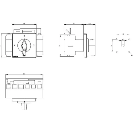 Megszakítók Fekete 3 pólusú 50 mm² 100 A 690 V/AC Siemens 3LD27247UK01