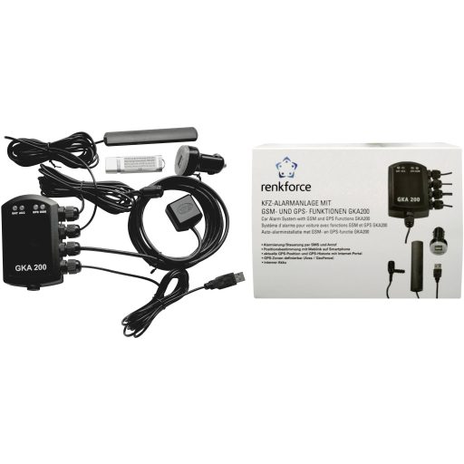 Renkforce GKA200 Autós riasztóberendezés Mobiltelefon kompatibilis, Jármű helymeghatározás, Rázkódás érzékelő, GPS-portál 12 V/DC, 24 V/DC Fekete