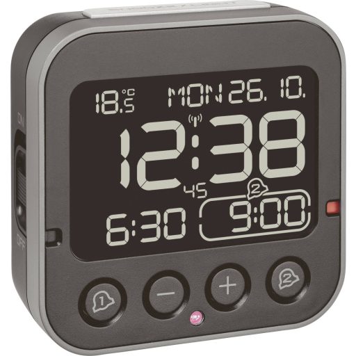 TFA Dostmann 60.2552.01 Rádiójel vezérlésű Ébresztőóra Fekete Riasztási idők 2 Nagy kijelző