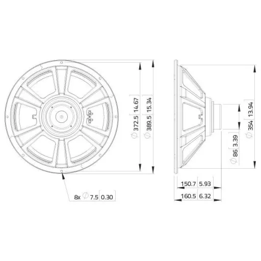 Lavoce WSN152.50 15 coll 38.1 cm Mélysugárzó 30 - 2500 Hz 250 W 8 Ω