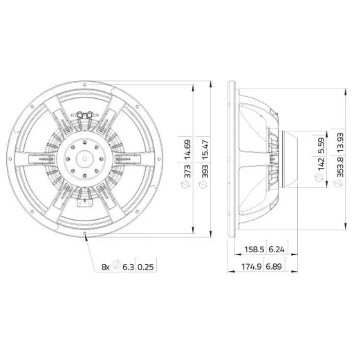 Lavoce WAN153.00 15 coll 38.1 cm Mélysugárzó 30 - 2500 Hz 500 W 8 Ω