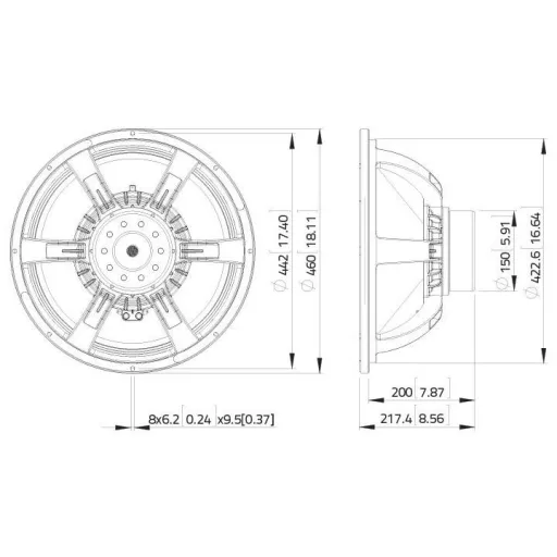 Lavoce SAN184.02 18 coll 45.7 cm Mélysugárzó 30 - 2500 Hz 1200 W 8 Ω