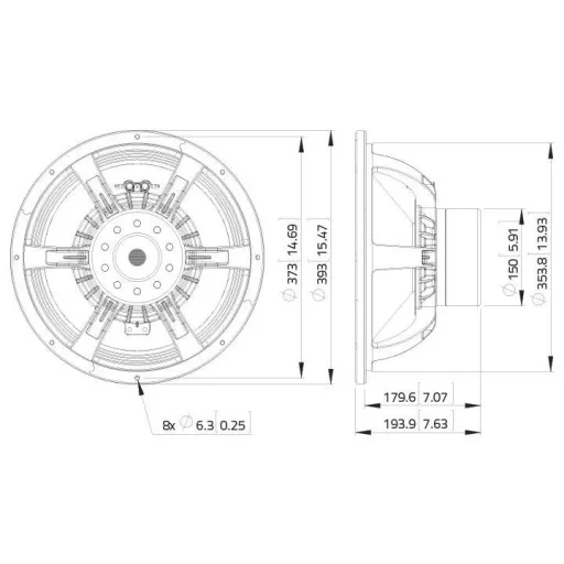 Lavoce WAN154.00 15 coll 38 cm Mélysugárzó 30 - 2500 Hz 1500 W 8 Ω