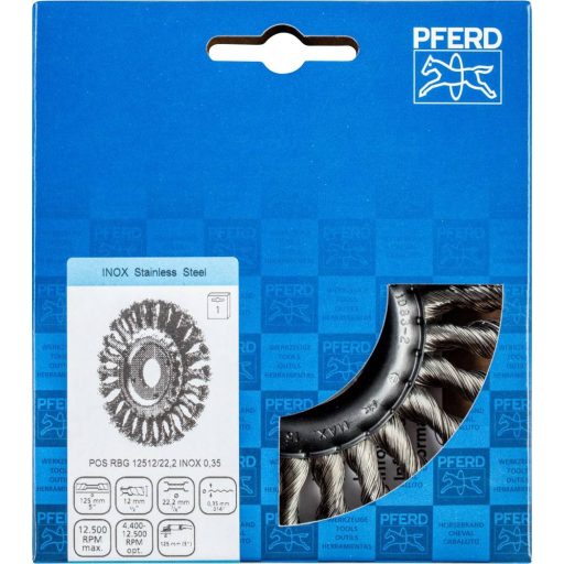 PFERD TOOLS Körkefe, fonott, POS RBG 12512/22,2 INOX 0,35 43303006 1 db