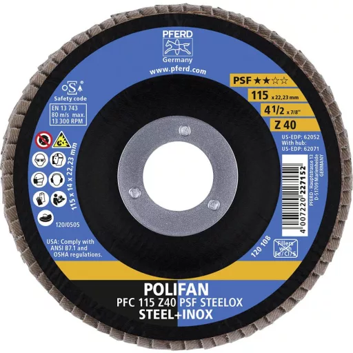 PFERD TOOLS 67764115 Z Psf Steelox Felületcsiszoló korong Ø 115 mm Furat átmérő 22.23 mm 10 db
