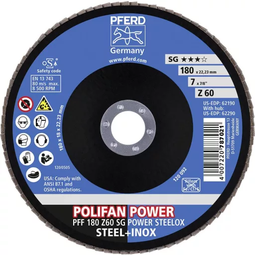PFERD TOOLS 67686185 Z Sg Power Steelox Felületcsiszoló korong Ø 180 mm Furat átmérő 22.23 mm 10 db