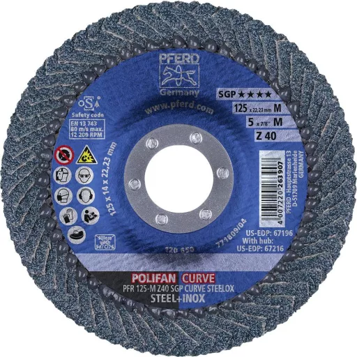 PFERD TOOLS 67689052 Z Sgp Curve Steelox Felületcsiszoló korong Ø 125 mm Furat átmérő 22.23 mm Szemcsézet 40 10 db