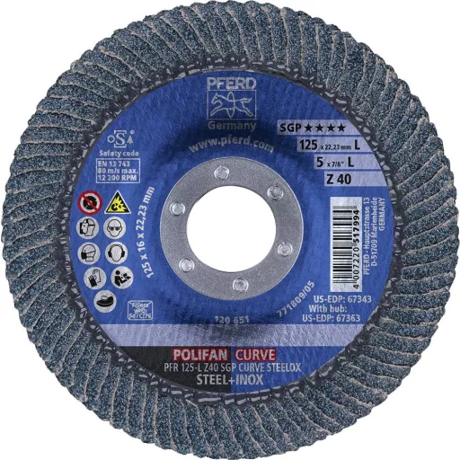 PFERD TOOLS 67689062 Z Sgp Curve Steelox Felületcsiszoló korong Ø 125 mm Furat átmérő 22.23 mm 10 db