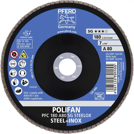 PFERD TOOLS 67708185 A Psf Steelox Felületcsiszoló korong Ø 180 mm Furat átmérő 22.23 mm 10 db