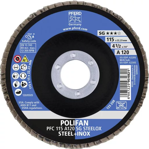PFERD TOOLS 67749115 A Psf Steelox Felületcsiszoló korong Ø 115 mm Furat átmérő 22.23 mm 10 db