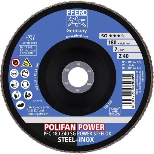 PFERD TOOLS 67784185 Z Sg Power Steelox Felületcsiszoló korong Ø 180 mm Furat átmérő 22.23 mm Szemcsézet 40 10 db