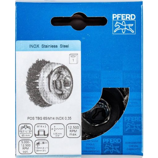 PFERD TOOLS Fazékkefe menettel, fonott, POS TBG 65/M14 INOX 0,35 43305003 1 db