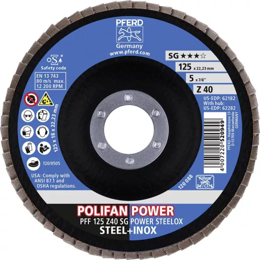 PFERD TOOLS 67684125 Z Sg Power Steelox Felületcsiszoló korong Ø 125 mm Furat átmérő 22.23 mm 10 db