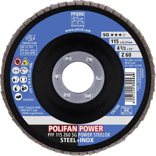 PFERD TOOLS 67686115 Z Sg Power Steelox Felületcsiszoló korong Ø 115 mm Furat átmérő 22.23 mm Szemcsézet 60 10 db