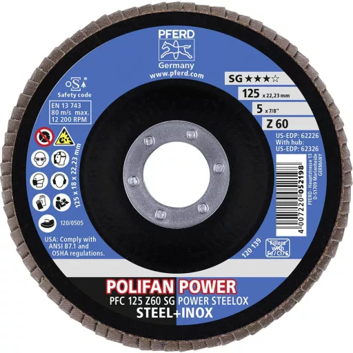 PFERD TOOLS 67786125 Z Sg Power Steelox Felületcsiszoló korong Ø 125 mm Furat átmérő 22.23 mm Szemcsézet 60 10 db