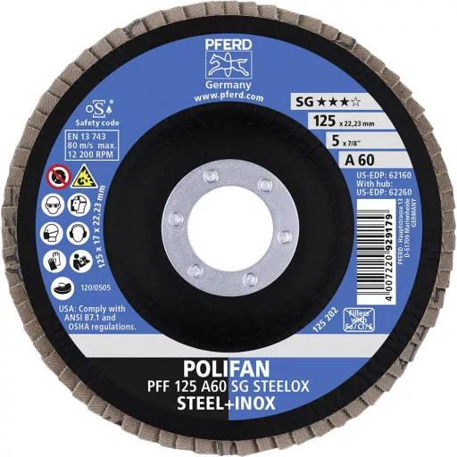 PFERD TOOLS 67606125 A Sg Steelox Felületcsiszoló korong Ø 125 mm Furat átmérő 22.23 mm Szemcsézet 60 10 db