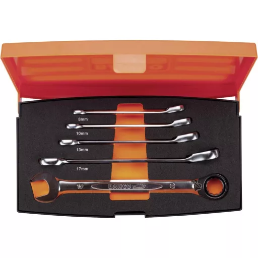 Bahco 1RM/S5 Racsnis gyűrűs csavarkulcs készlet 5 részes Kulcsszélesség (metrikus) 8 - 19 mm