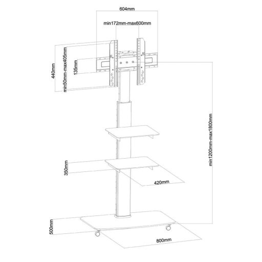 My Wall HP100L TV kocsi Kihúzható, Állítható magasságú 94,0 cm (37) - 177,8 cm (70) Merev