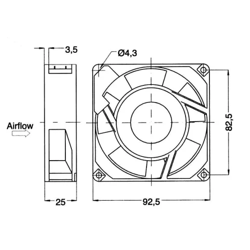 Axiális ventilátor 230 V/AC 54 m³/h 92 x 92 x 25 mm NMB Minebea 3610PS-23T-B30