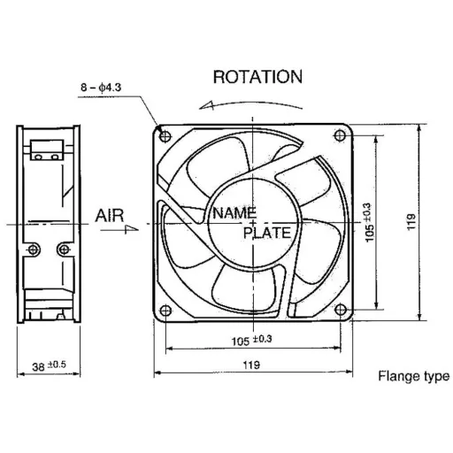 Axiális ventilátor 115 V/AC 174 m³/h 119 x 119 x 38 mm NMB Minebea 4715MS-12T-B5A