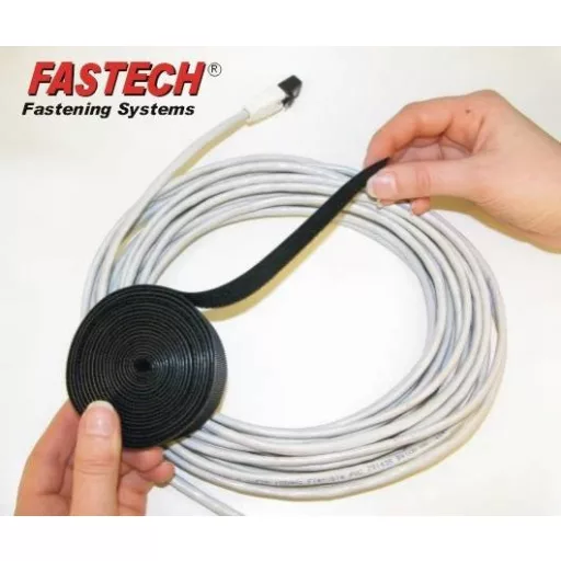 Tépőzár szalag, 25 m x 10 mm, fekete, Fastech