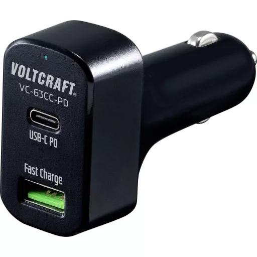 Autós USB töltő max. 3 A, USB/USB-C alj, Voltcraft VC-63CC-PD USB Power Delivery