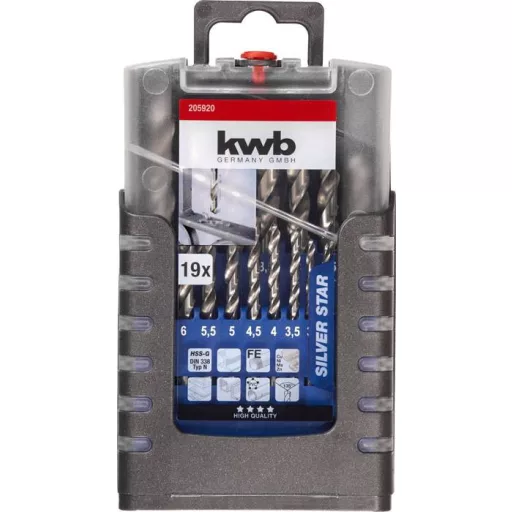 kwb 205920 HSS Fém spirálfúró készlet 19 részes DIN 338 Hengeres befogószár 1 db