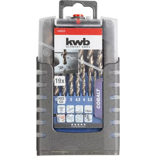 kwb 248920 Hss-Co Fém spirálfúró készlet 19 részes M35 DIN 338 Hengeres befogószár 1 db