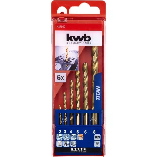 kwb 427040 HSS Fém spirálfúró készlet 6 részes 2 mm, 3 mm, 4 mm, 5 mm, 6 mm, 8 mm M2 DIN 338 Hengeres befogószár 1 db