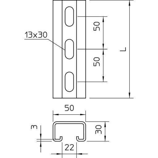 OBO Bettermann 1121294 Profilsínek (H x Sz x Ma) 600 x 50 x 30 mm Fémes 1 db