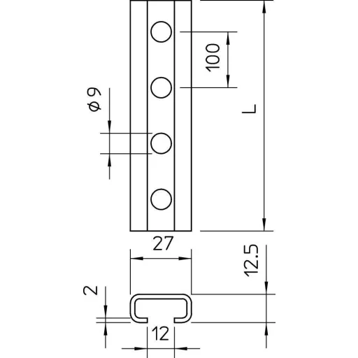 OBO Bettermann 1109525 Profilsínek (H x Sz x Ma) 2000 x 27 x 12.5 mm Fémes 10 db
