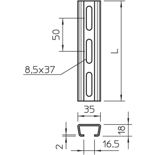 OBO Bettermann 1112708 Profilsínek (H x Sz x Ma) 2000 x 35 x 18 mm Fémes 1 db
