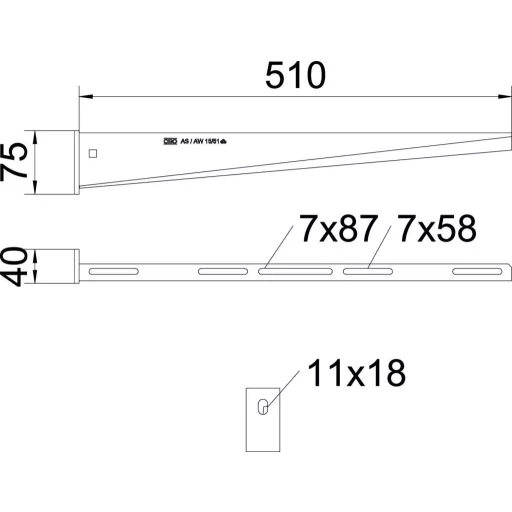 OBO Bettermann 6392040 Fali- és nyél tartó (H x Sz x Ma) 500 x 20 x 75 mm Fémes 1 db