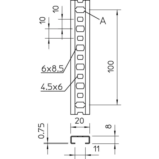 OBO Bettermann 1106023 Profilsínek (H x Sz x Ma) 2000 x 20 x 8 mm 1 db