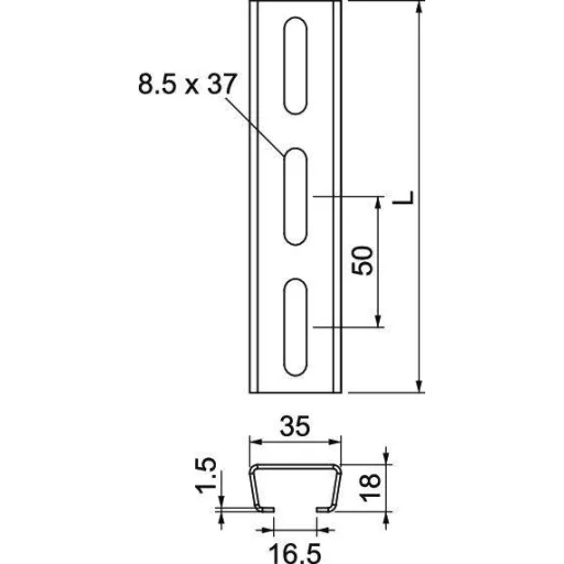 OBO Bettermann 1119672 Profilsínek (H x Sz x Ma) 1000 x 35 x 18 mm Fémes 10 db