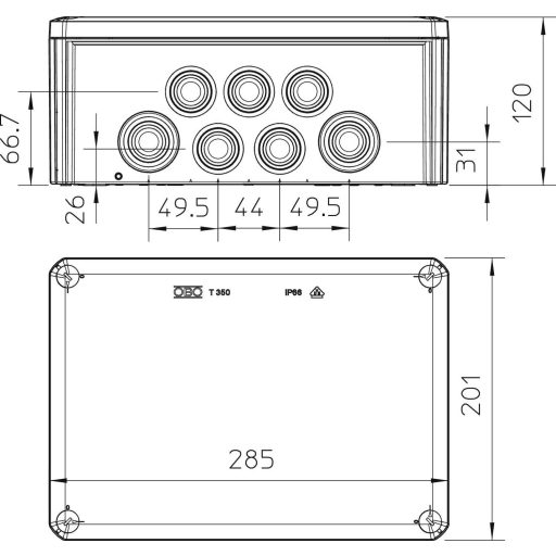 OBO Bettermann 2007568 Elosztó doboz (H x Sz) 285 mm x 201 mm 1 db