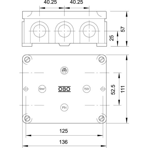 OBO Bettermann 2002329 Leágaztató doboz (H x Sz x Ma) 57 x 136 x 111 mm Szürke IP54 1 db