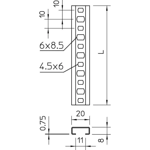 OBO Bettermann 1105906 Profilsínek (H x Sz x Ma) 1000 x 20 x 8 mm Fémes 10 db