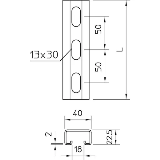 OBO Bettermann 1121960 Profilsínek (H x Sz x Ma) 2000 x 40 x 22.5 mm Fémes 1 db