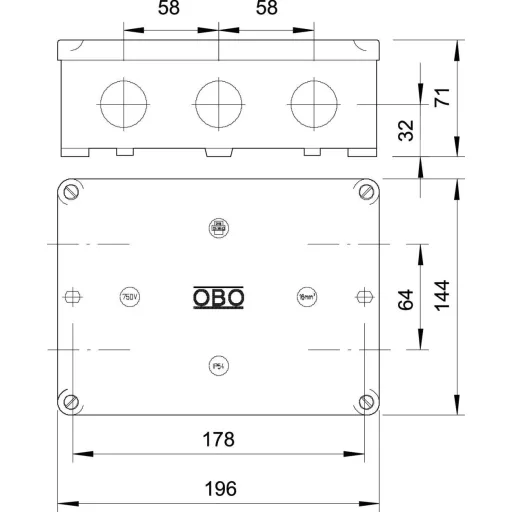 OBO Bettermann 2002523 Elosztó doboz (H x Sz) 196 mm x 71 mm 1 db