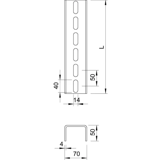 OBO Bettermann 6340296 U-nyél (H x Sz x Ma) 2000 x 70 x 50 mm 1 db