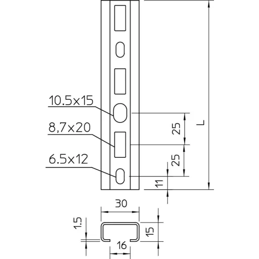 OBO Bettermann 1109820 Profilsínek (H x Sz x Ma) 600 x 30 x 15 mm Fémes 10 db