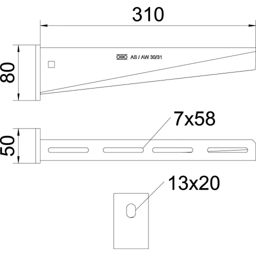 OBO Bettermann 6442854 Fali- és nyél tartó (H x Sz x Ma) 310 x 20 x 80 mm Fémes 1 db
