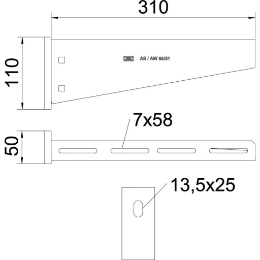 OBO Bettermann 6443067 Fali- és nyél tartó (Sz x Ma) 310 mm x 110 mm Fémes 1 db