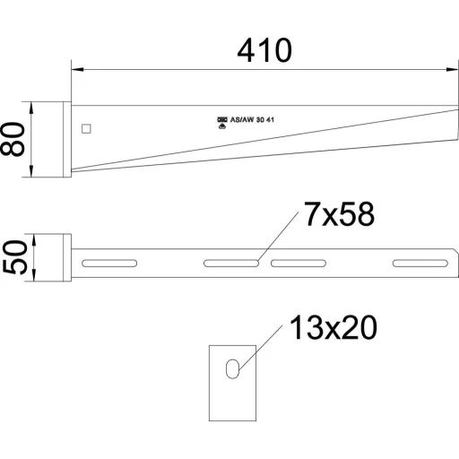 OBO Bettermann 6442870 Fali- és nyél tartó (H x Sz x Ma) 410 x 20 x 80 mm Fémes 1 db