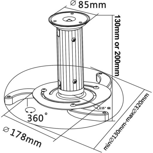 My Wall H16-2WL Kivetítő mennyezeti tartó Kihúzható, Mennyezeti tartó, Dönthető, Forgatható Padló/mennyezet távolsága (max.): 200 mm Fehér